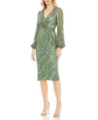 Mac Duggal Embellished Long Sleeve Midi Dress