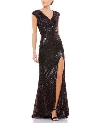 Mac Duggal Cap Sleeve Sequined Evening Gown