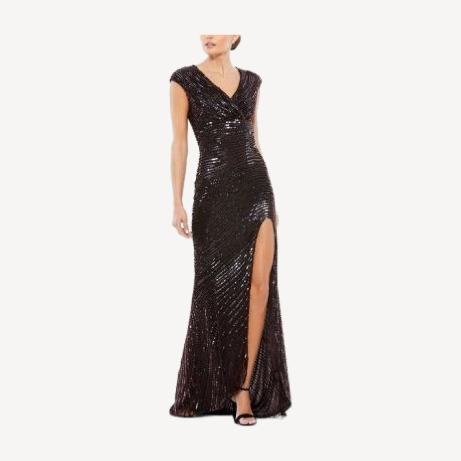 Mac Duggal Cap Sleeve Sequined Evening Gown