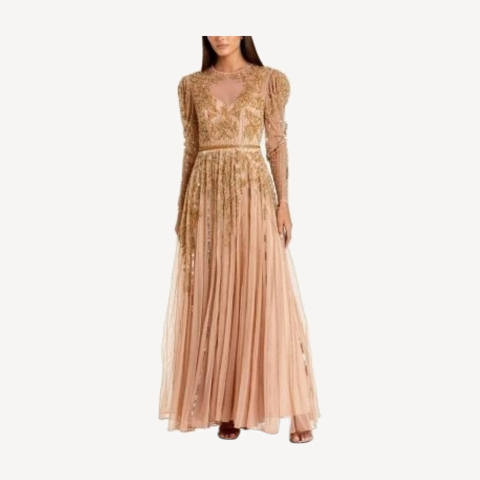 Mac Duggal Beaded Illusion Puff Sleeve Gown