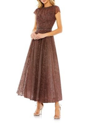 Mac Duggal Embellished Cap Sleeve A Line Dress