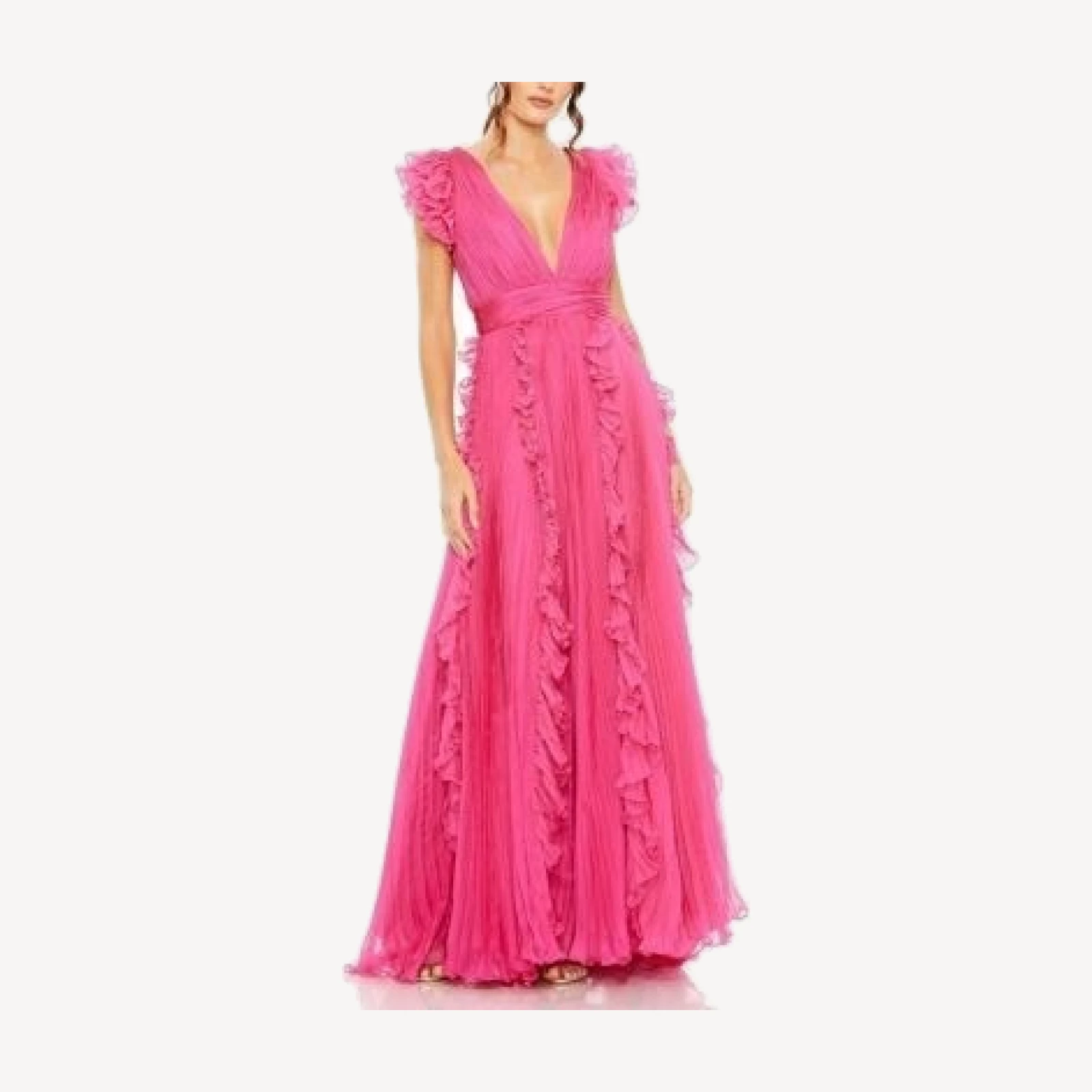 Mac Duggal Pleated Ruffle Cap Sleeve Flowy A Line Gown