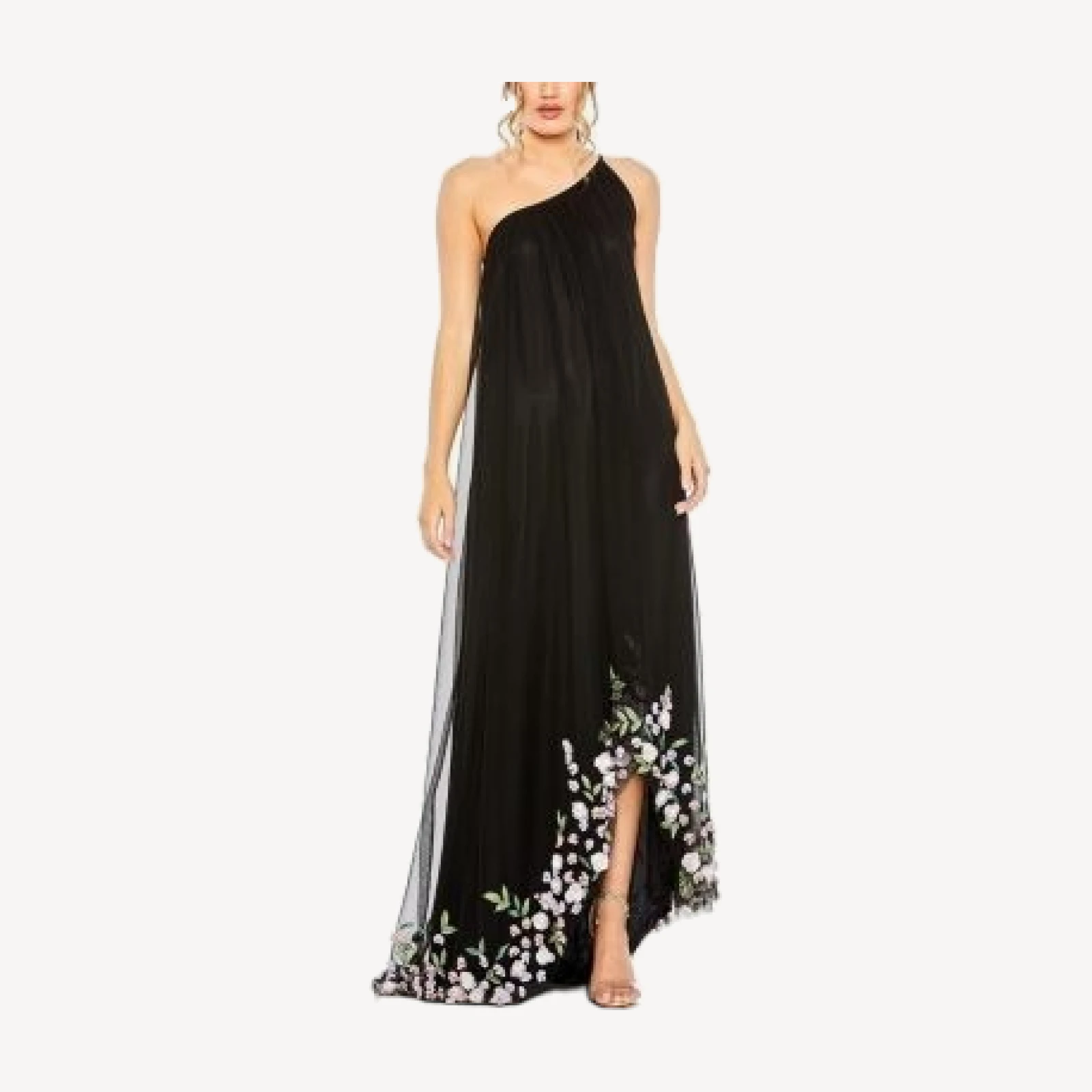 Mac Duggal One Shoulder Trapeze Embellished High Low Gown