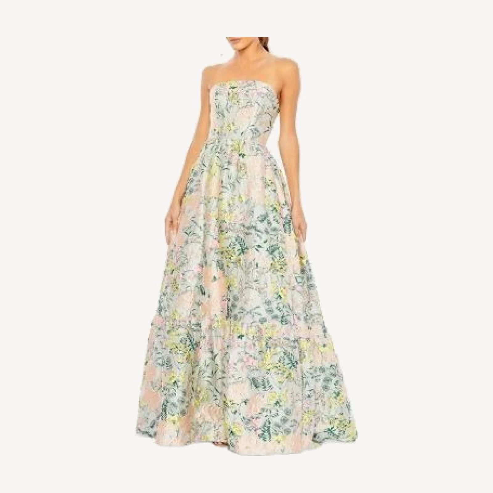 Mac Duggal Strapless Floral Jacquard Gown