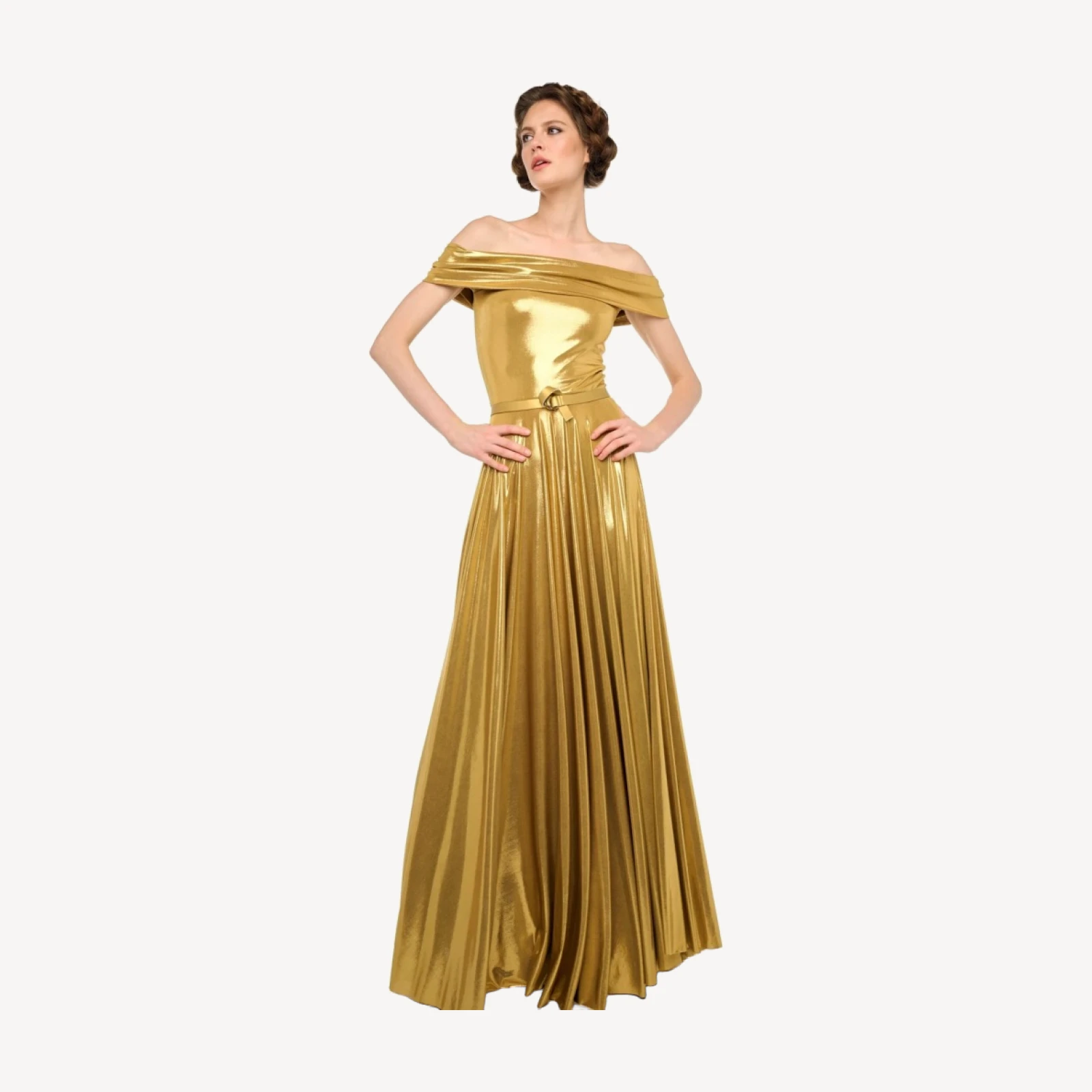 COWL NECK FLARED GOWN