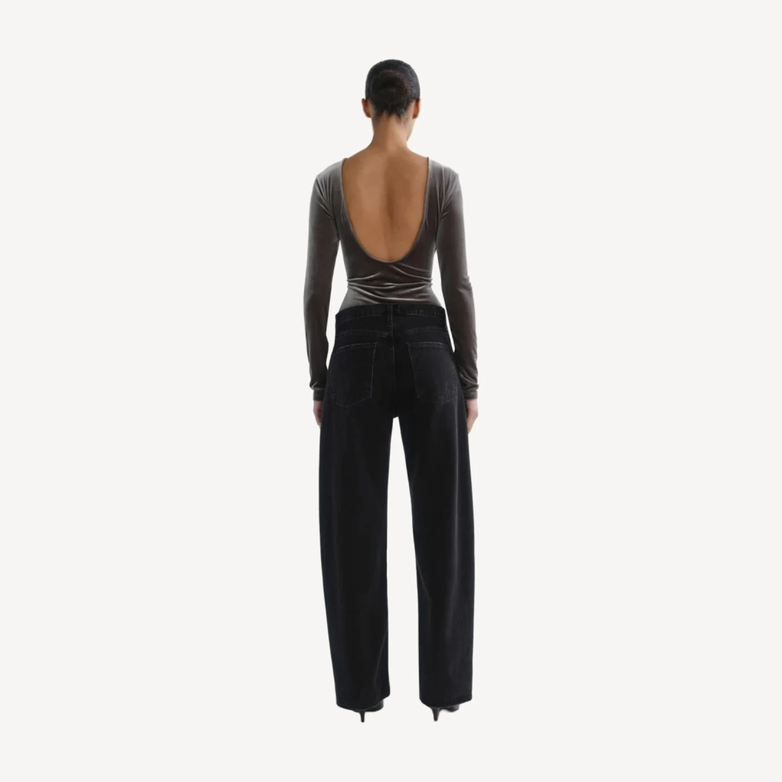 Corrin Scoop Back Bodysuit (Velvet) in Truffle