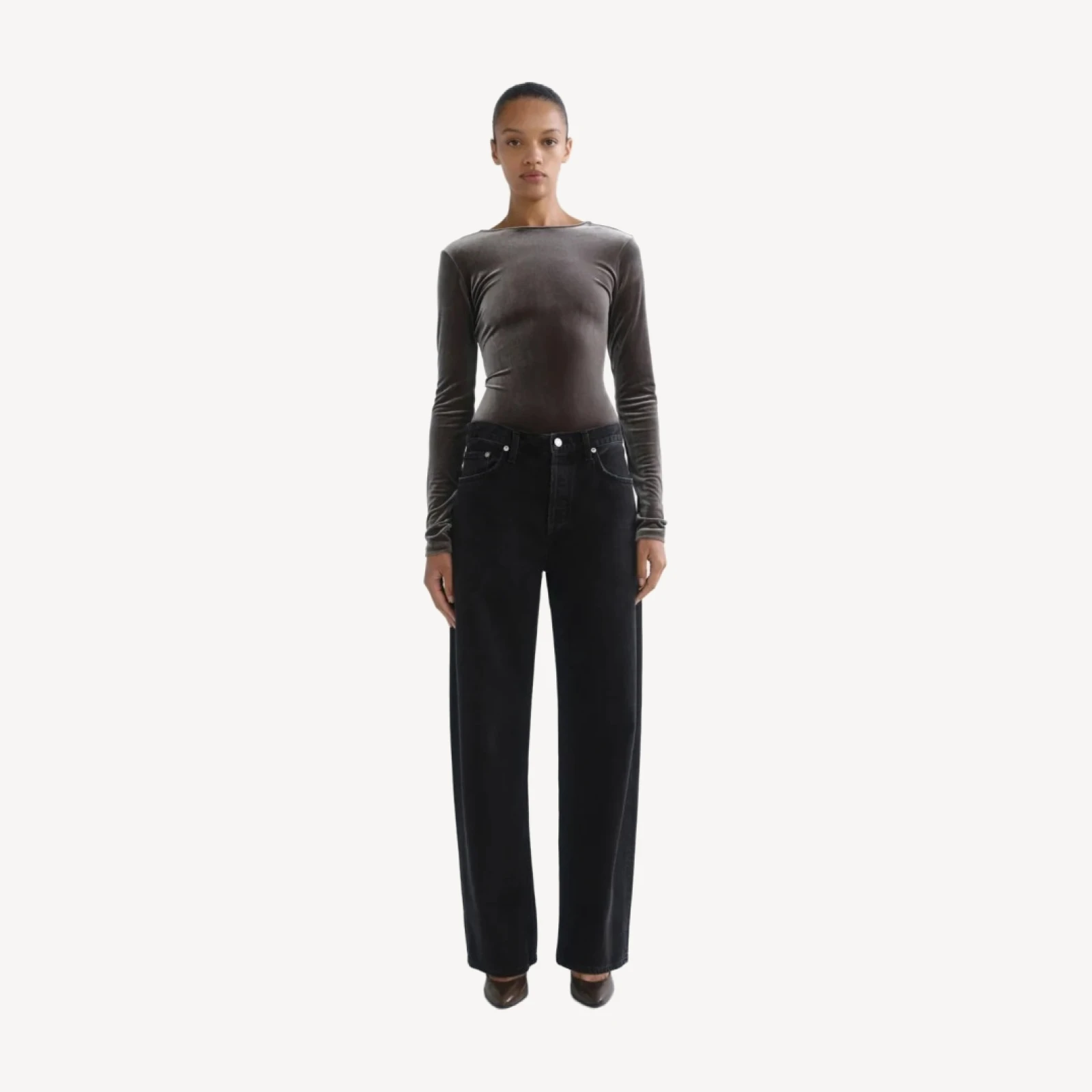 Corrin Scoop Back Bodysuit (Velvet) in Truffle