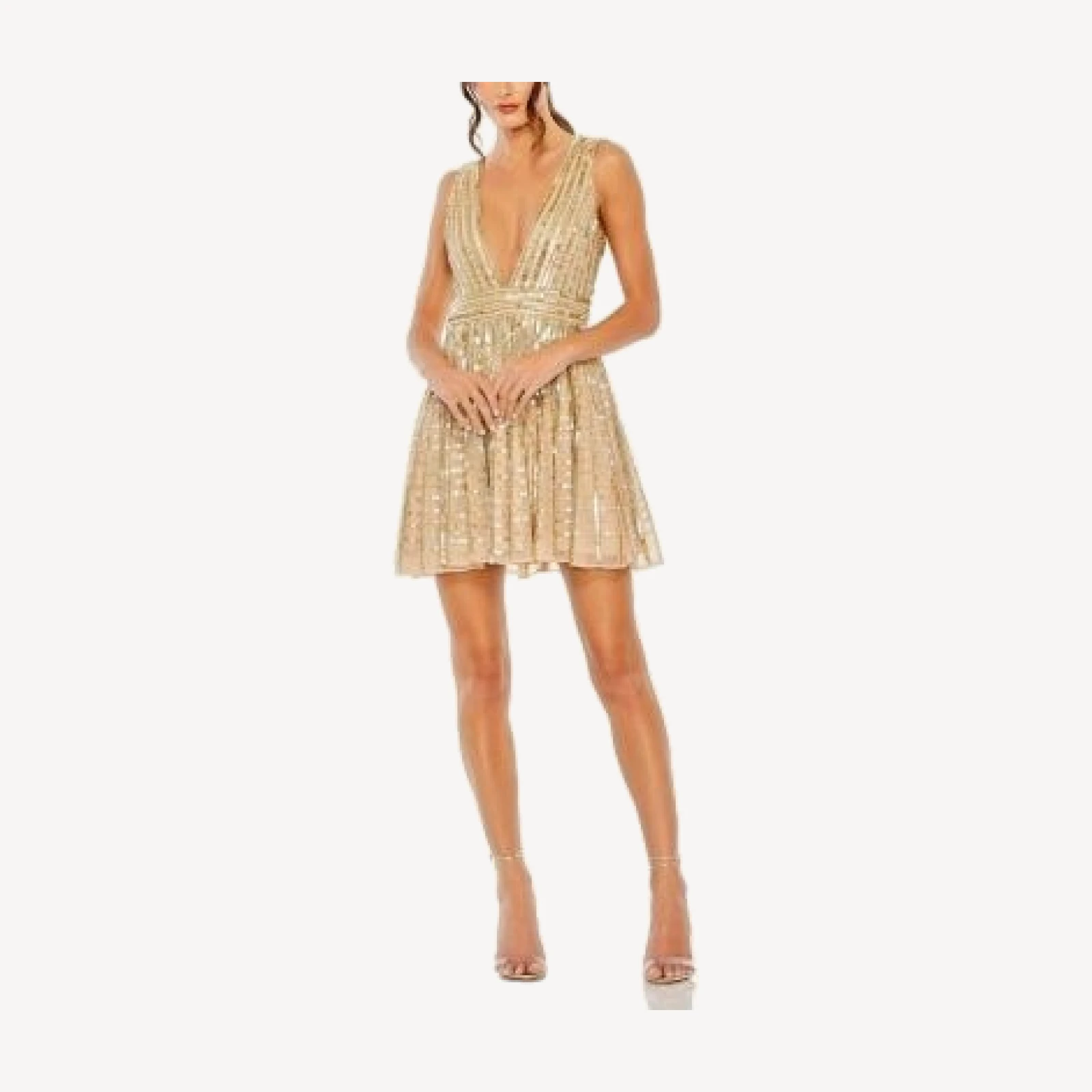 Mac Duggal Embellished Sleeveless V Neck A Line Dress