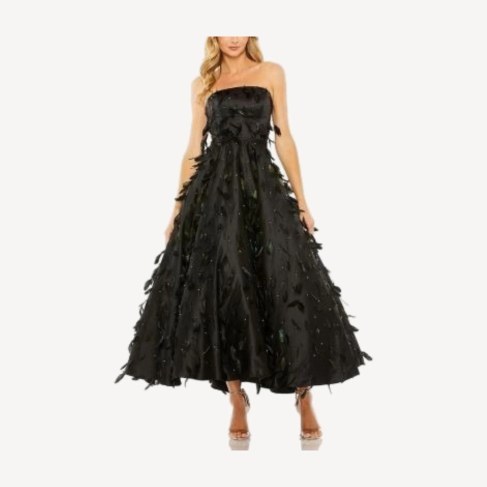 Mac Duggal Strapless Feather Embellished Ball Gown