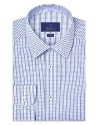 David Donahue Trim Fit Poplin Micro Check Dress Shirt