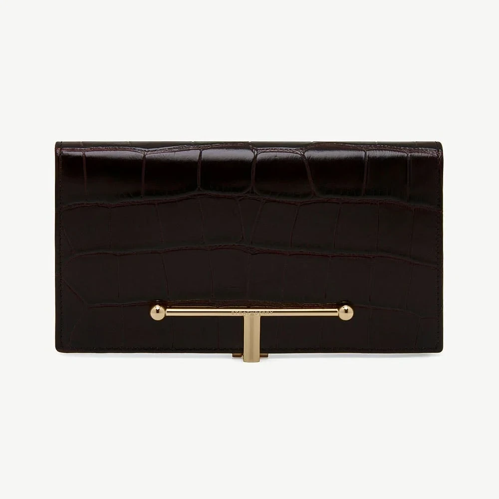 Large Melville Street Wallet - Croc-Embossed Leather Mahogany