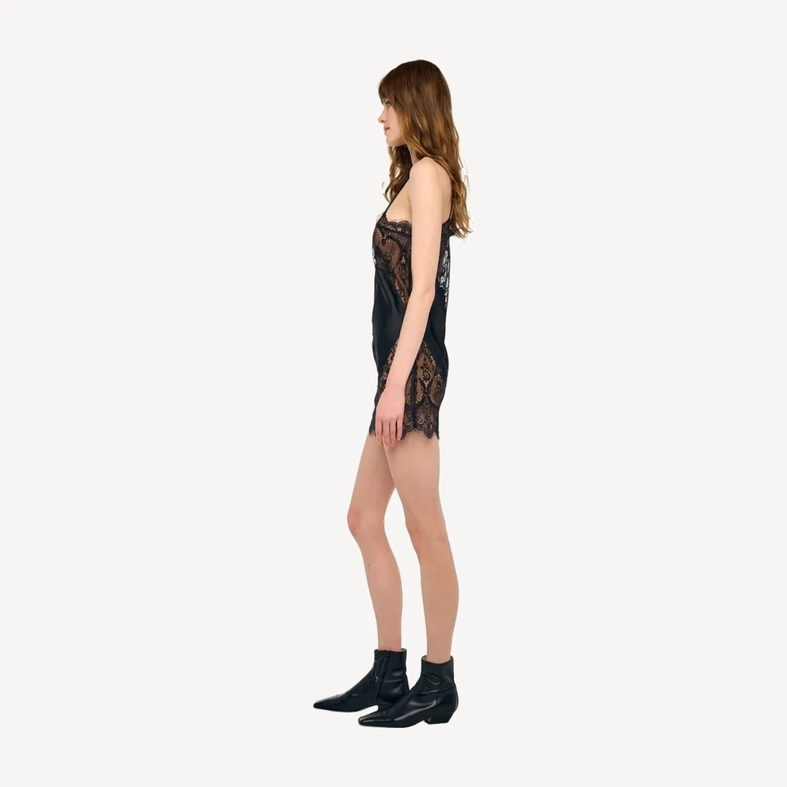 BIAS SLIP MINI DRESS WITH LACE