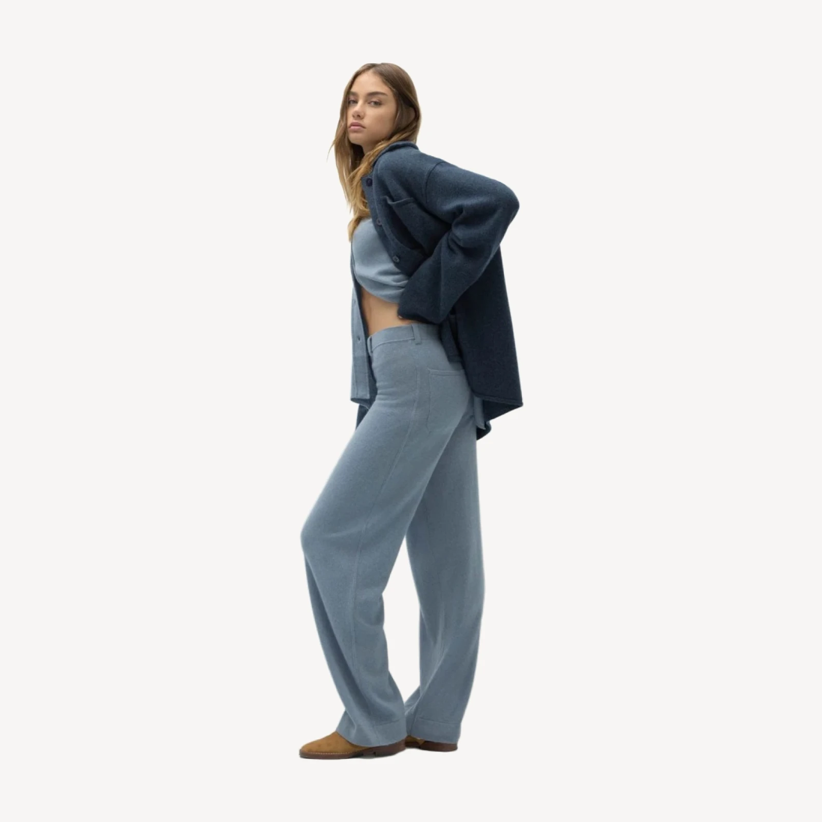 PANTALONI NAPLES IN DENIM DI CASHMERE A GAMBA LARGA - STONEWASH