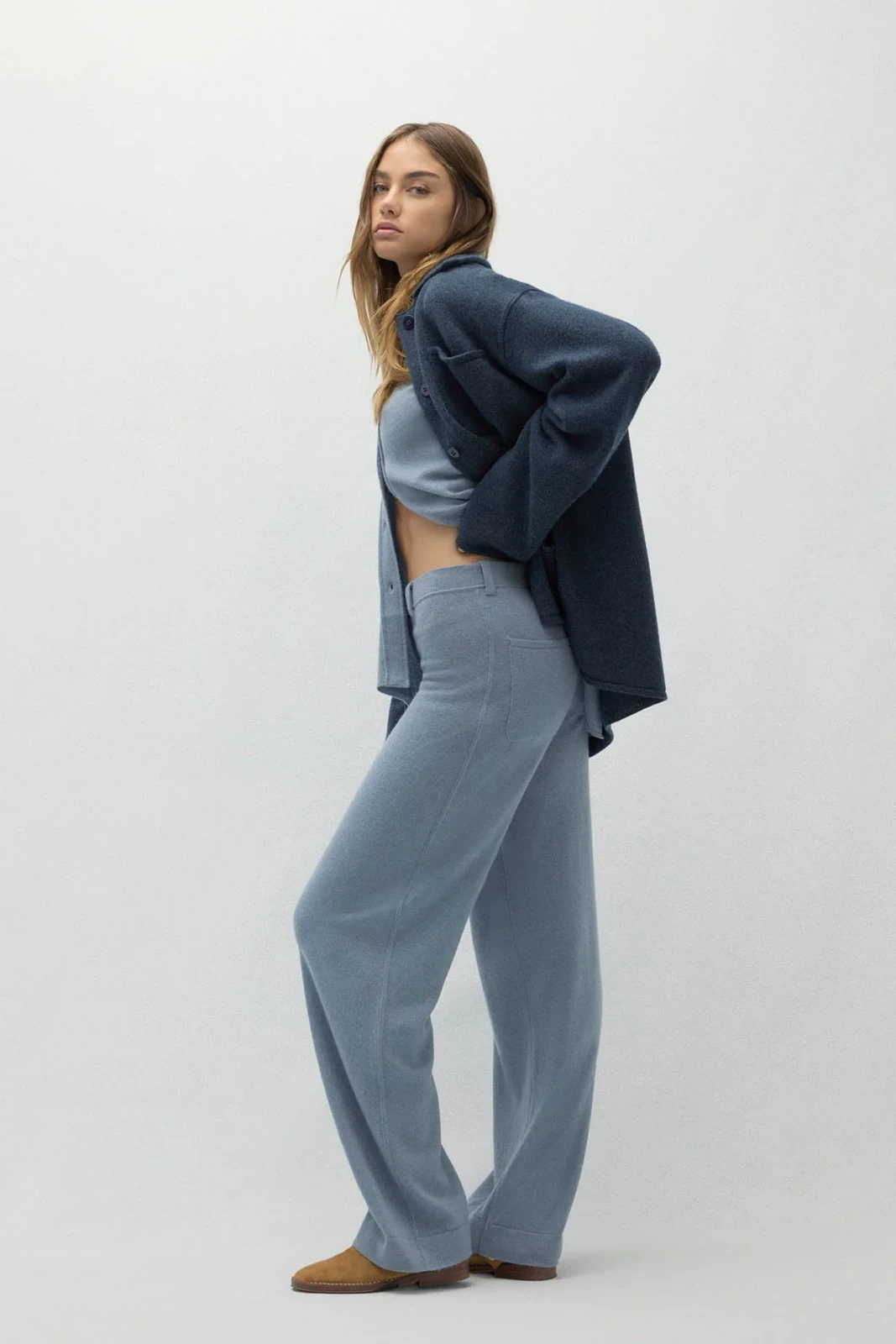 PANTALONI NAPLES IN DENIM DI CASHMERE A GAMBA LARGA - STONEWASH