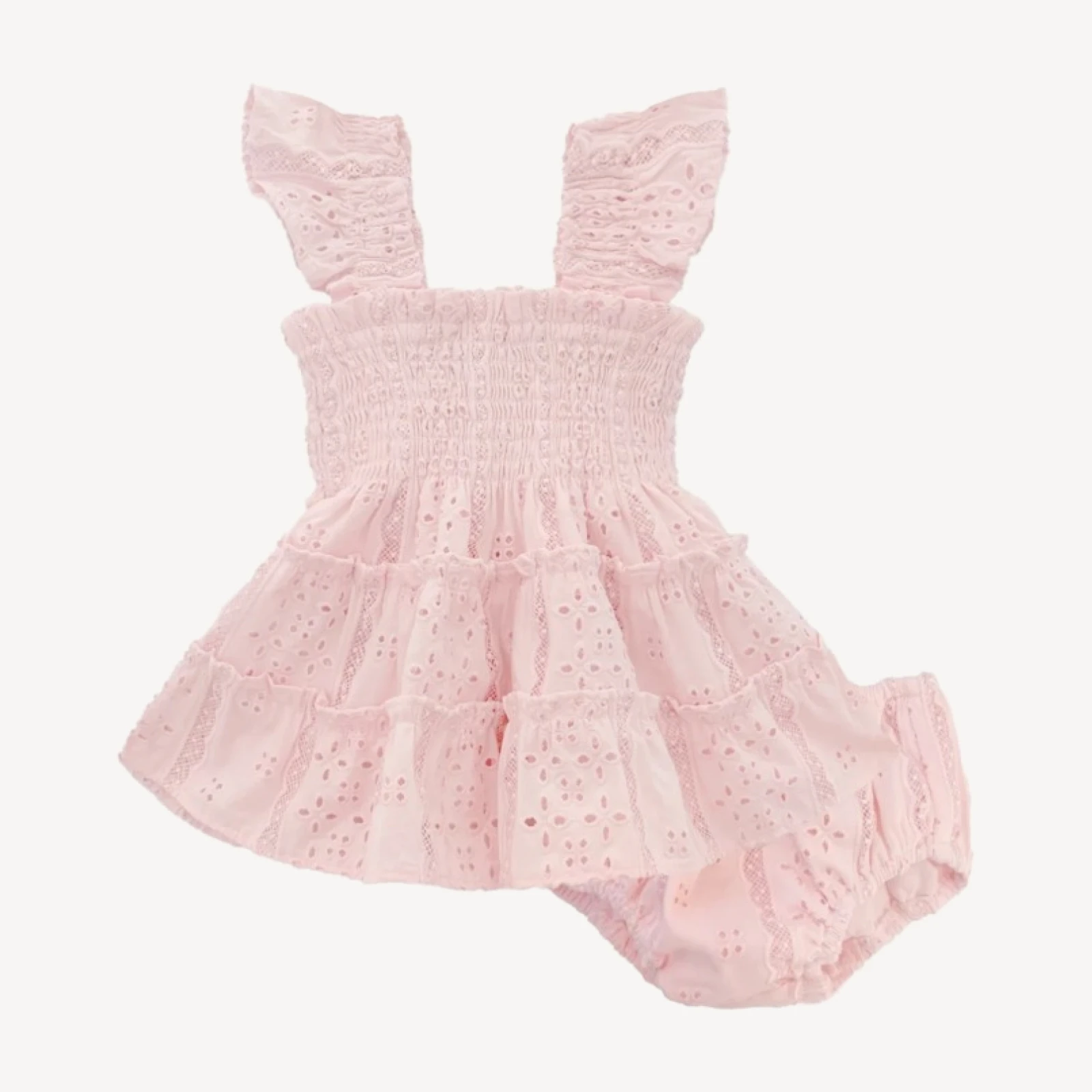 The Baby Ellie Nap Dress - Pink Broderie Voile