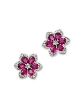 Bloomingdale's Fine Collection Ruby & Diamond Flower Stud Earrings 14K White Gold