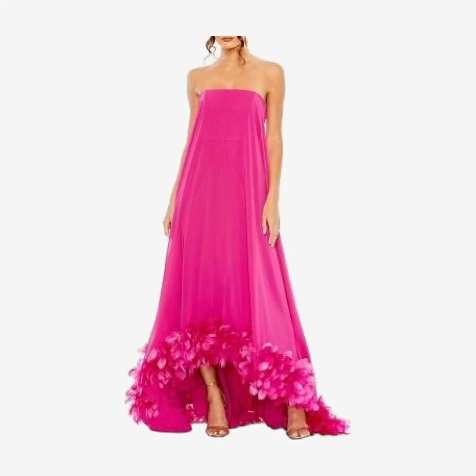 Mac Duggal Strapless Flared Feather Hem Gown