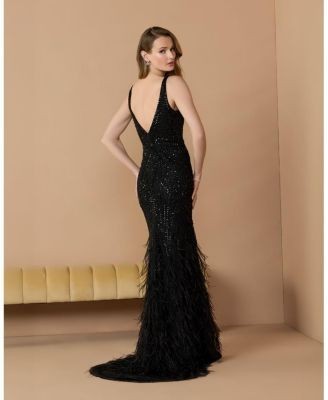 Mac Duggal Embellished Feather Detail Hem Gown
