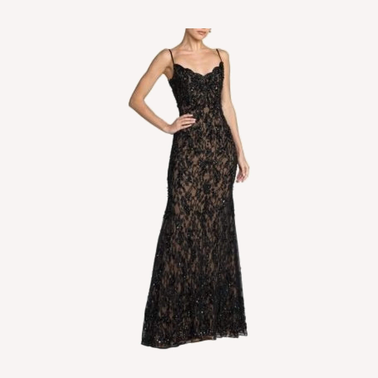 Mac Duggal Beaded Lace Spaghetti Strap Mermaid Gown