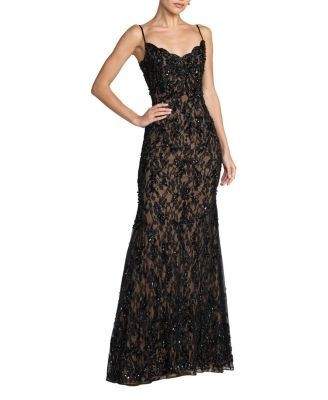 Mac Duggal Beaded Lace Spaghetti Strap Mermaid Gown