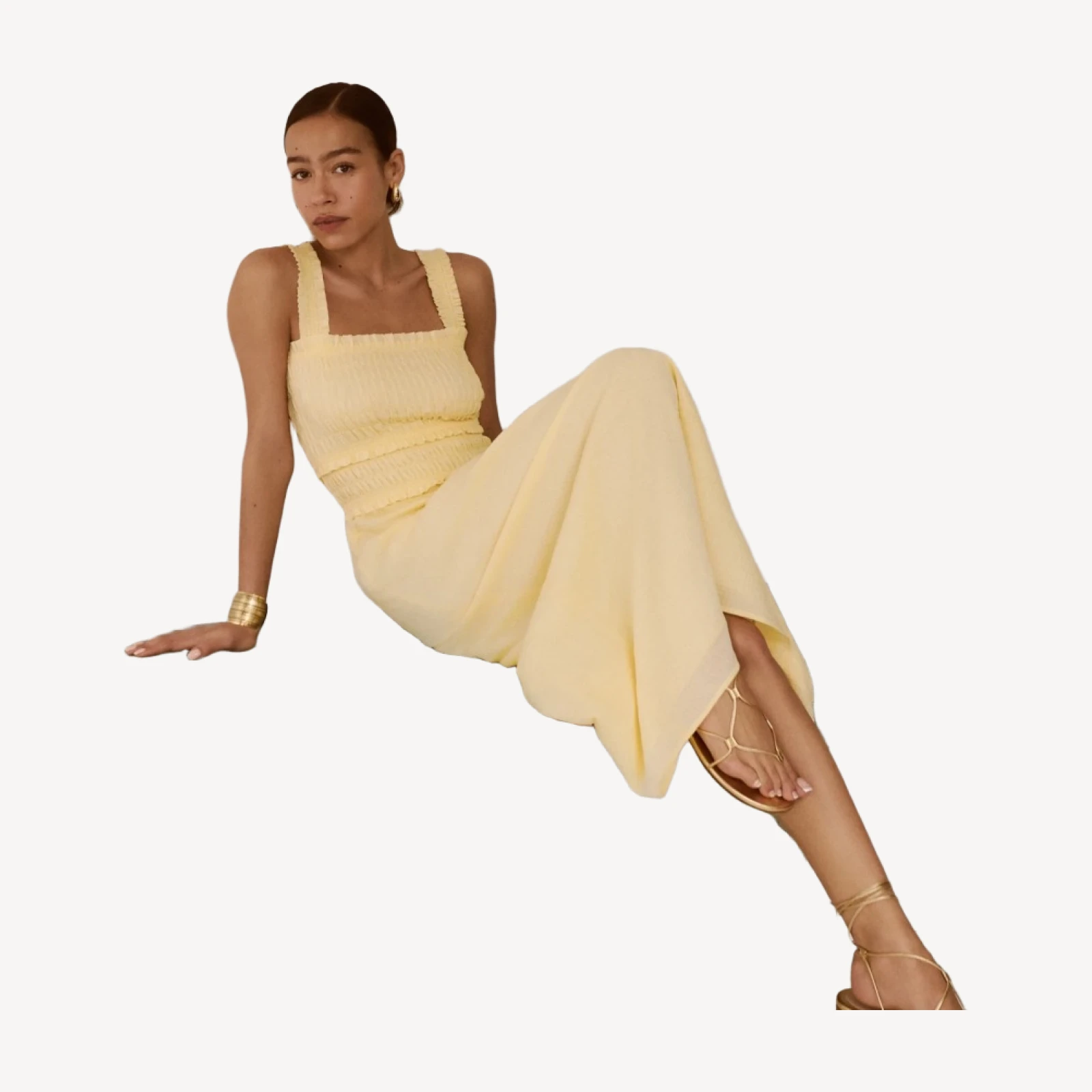 The Azalea Maxi Nap Dress - Butter Yellow Tonal Seersucker