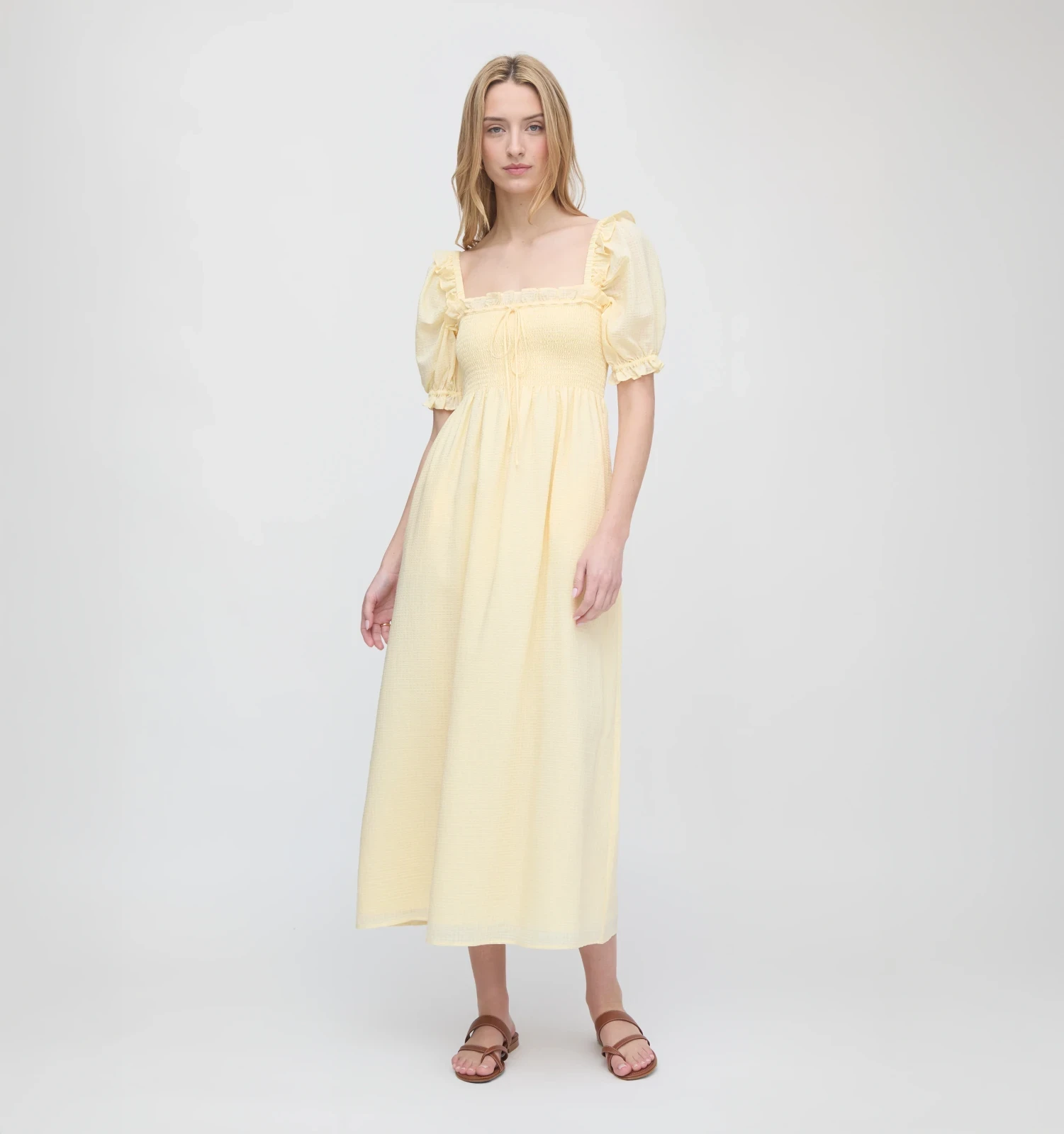 The Scarlett Nap Dress - Butter Yellow Tonal Seersucker