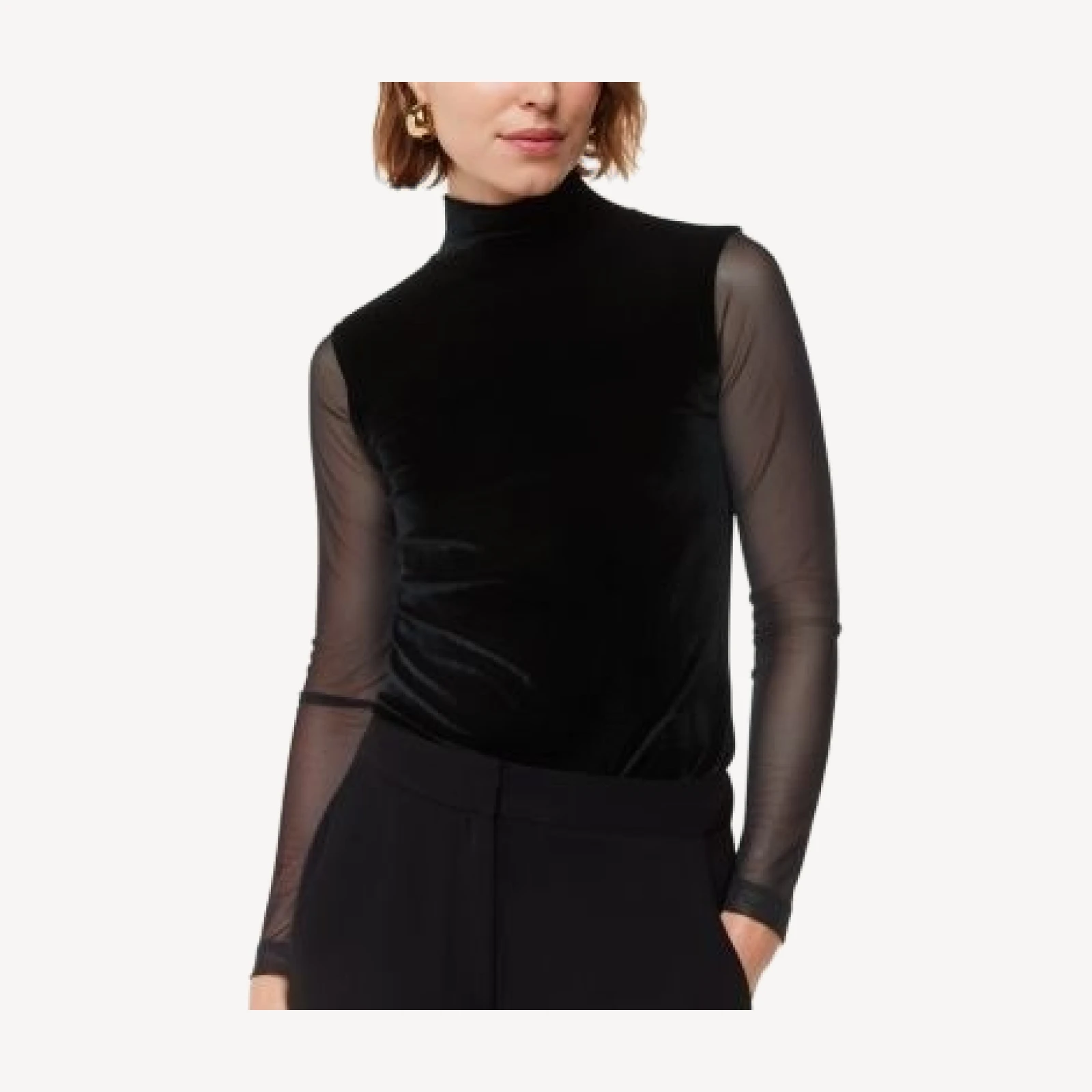 Whistles Velvet Mesh Sleeve Top