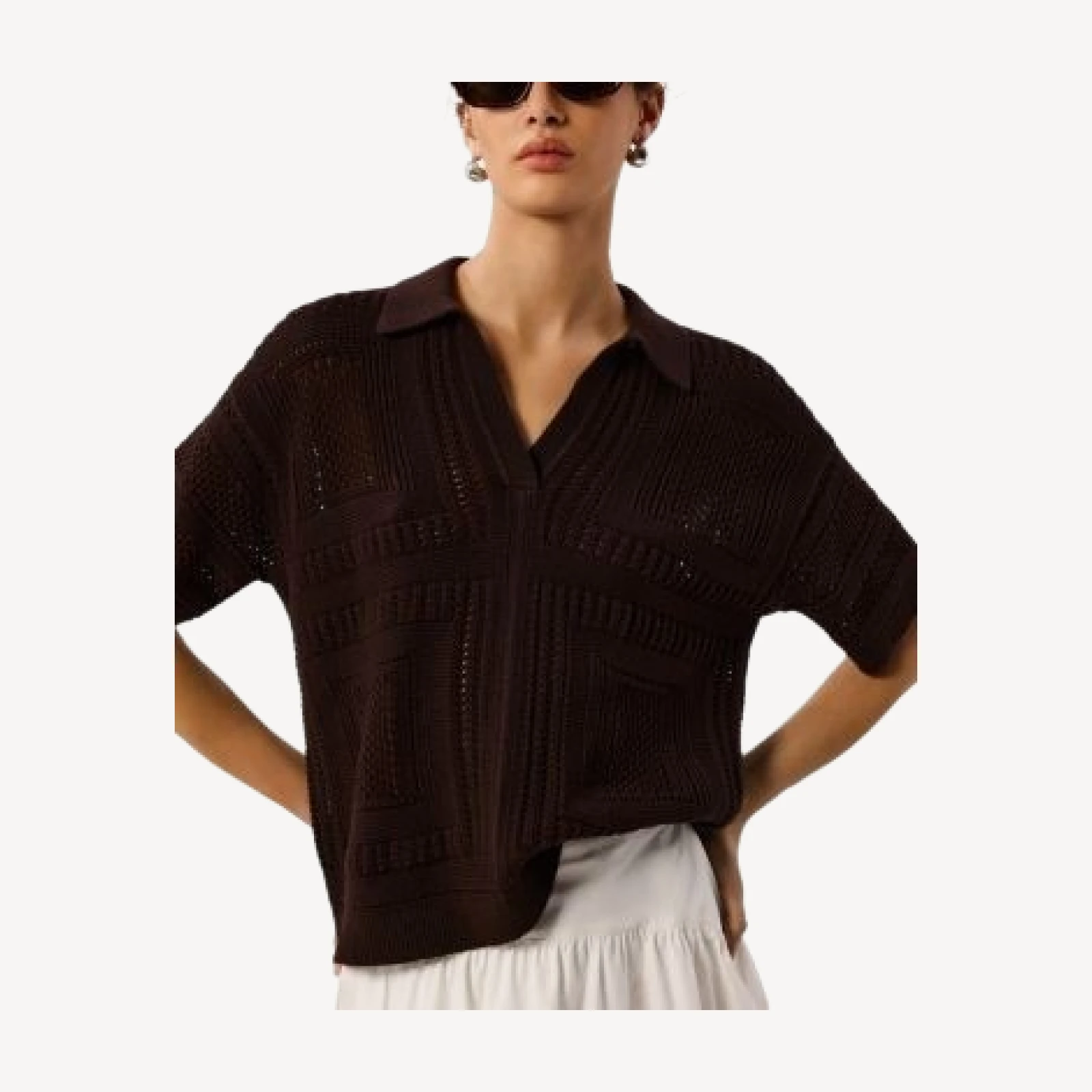 Whistles Crocheted Polo Sweater