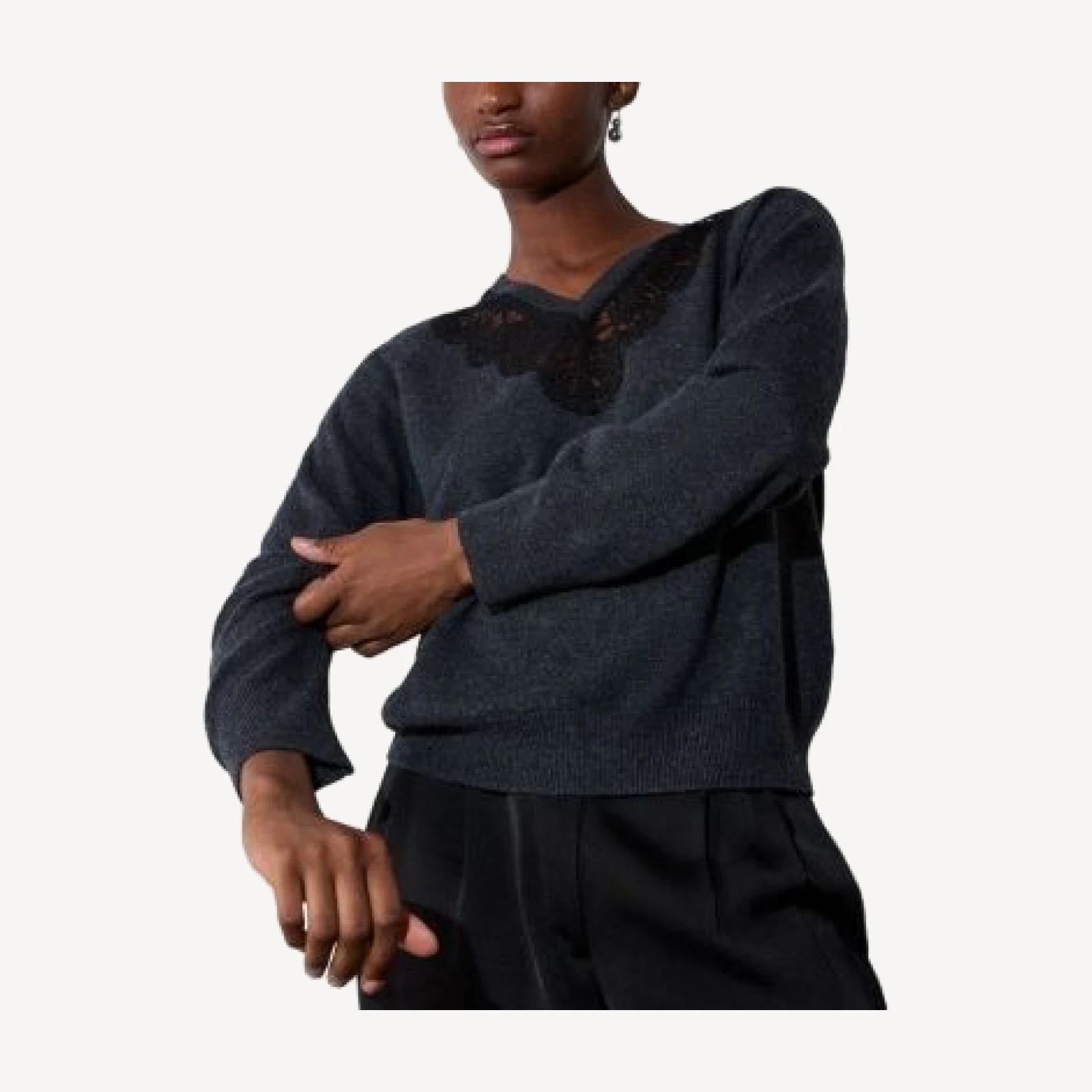 Whistles Lace Trim V Neck Sweater