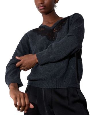 Whistles Lace Trim V Neck Sweater