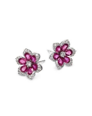 Bloomingdale's Fine Collection Ruby & Diamond Flower Stud Earrings 14K White Gold
