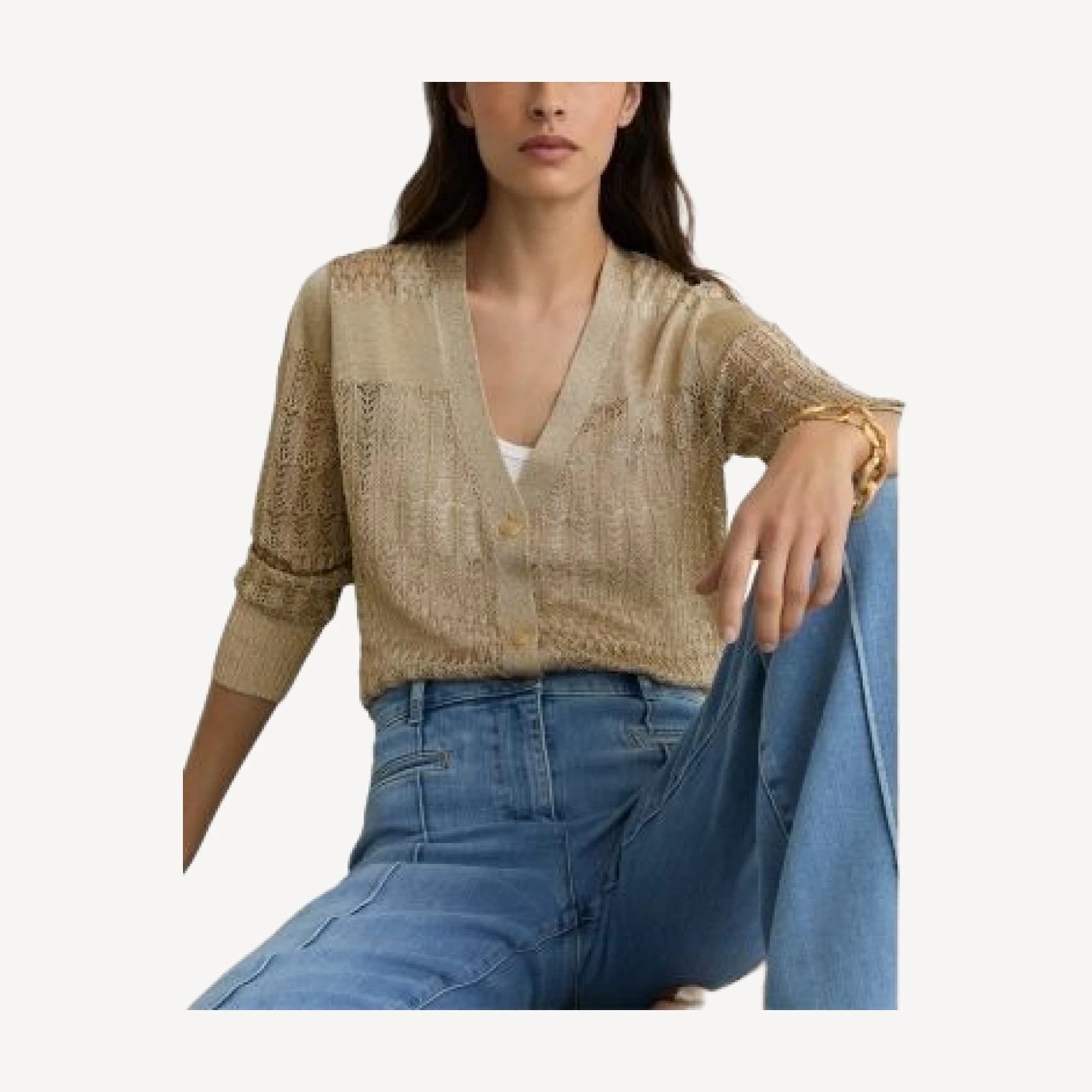 Reiss Suzanne Pointelle V Neck Cardigan
