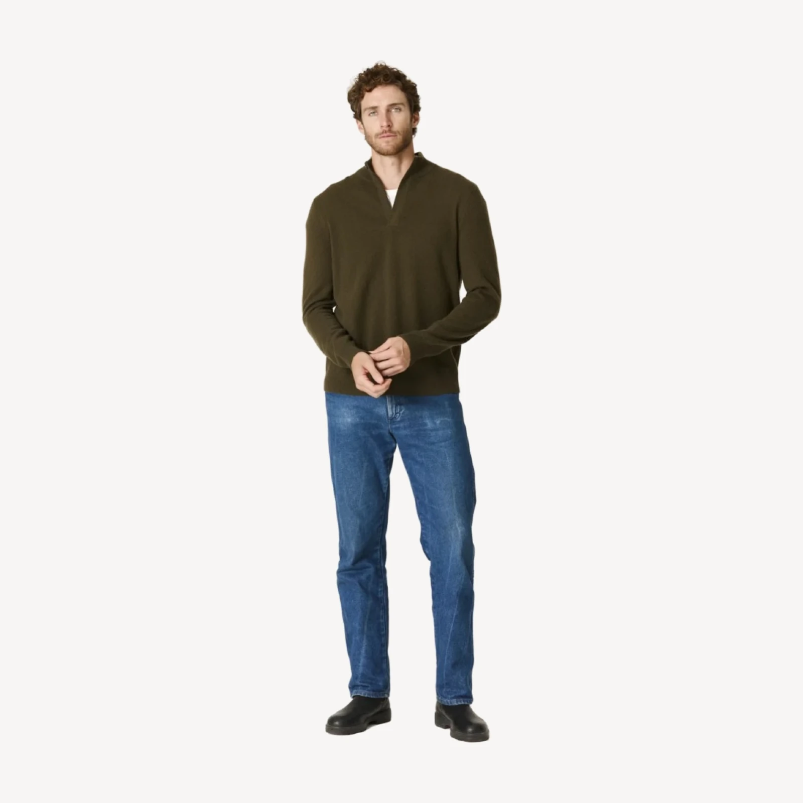 FLYNN CASHMERE QUARTER-ZIP - BAYLEAF