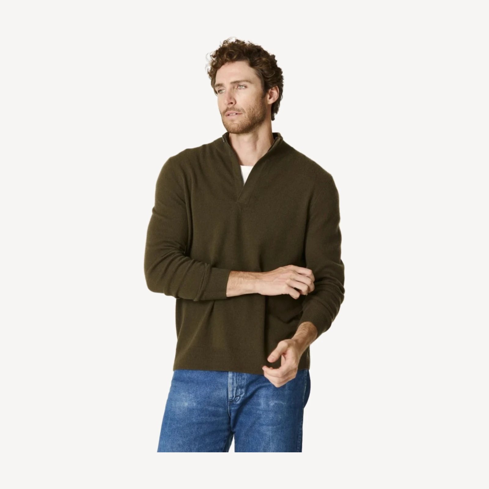 FLYNN CASHMERE QUARTER-ZIP - BAYLEAF