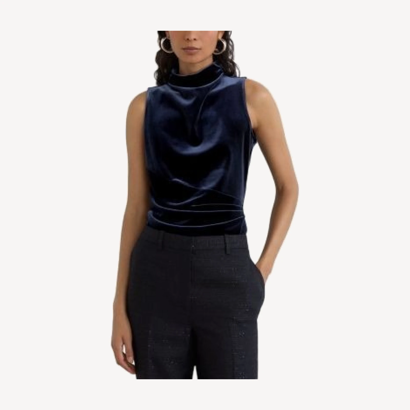 Reiss Remi Stretch Velvet Funnel Neck Top