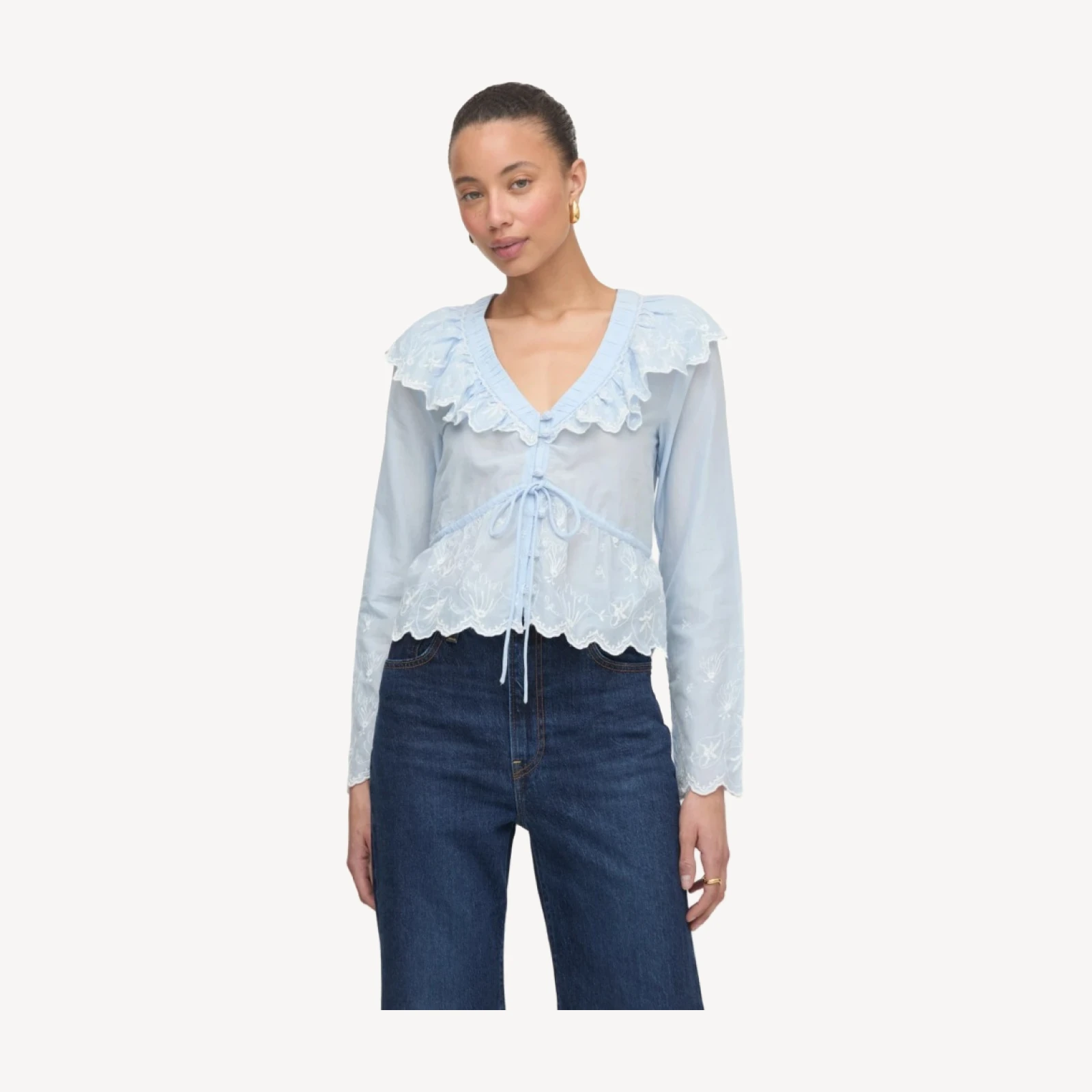 The Zoya Top - Powder Blue with White Embroidery