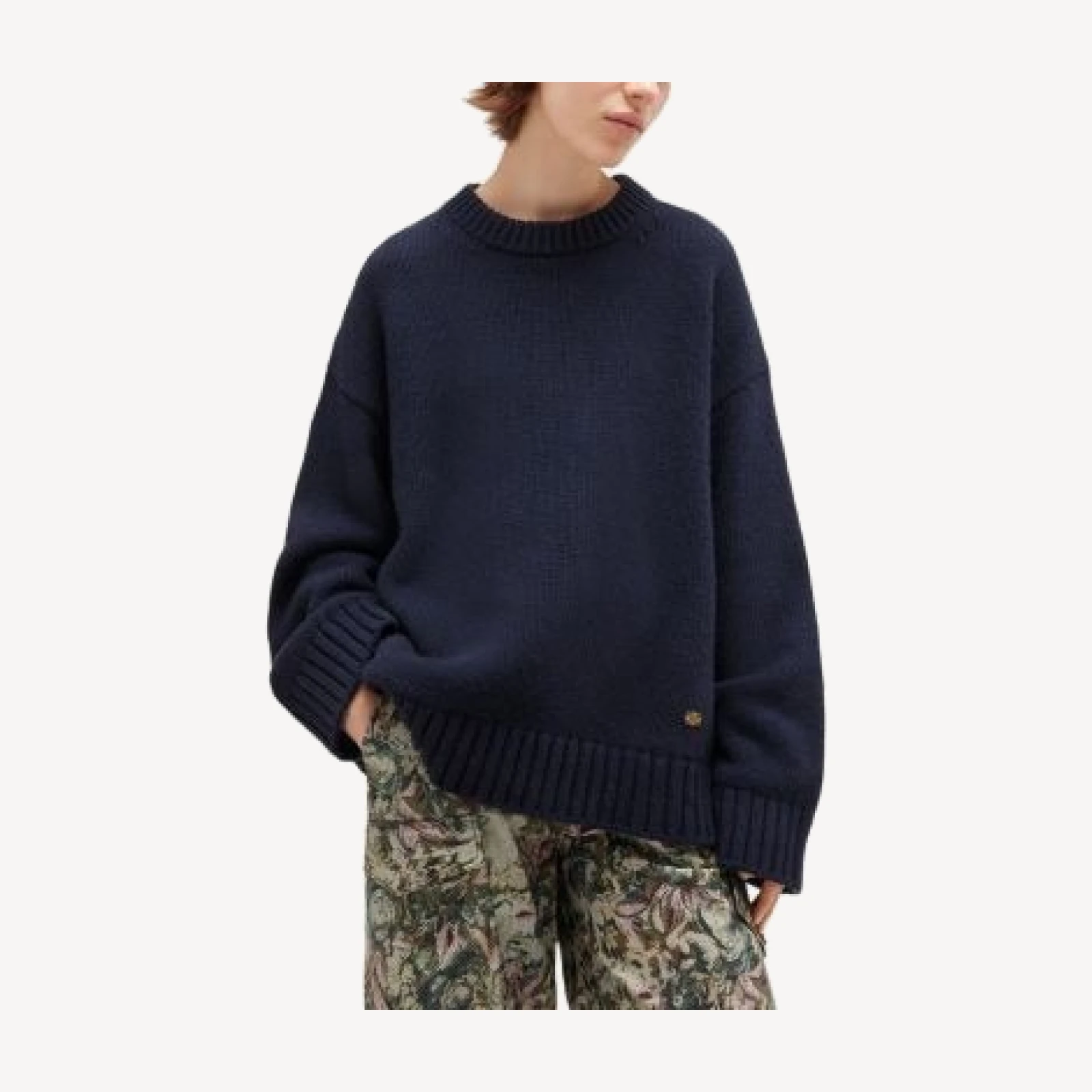 Ganni Chunky Mixed Wool-Blend Crewneck Sweater