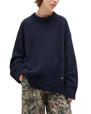 Ganni Chunky Mixed Wool-Blend Crewneck Sweater