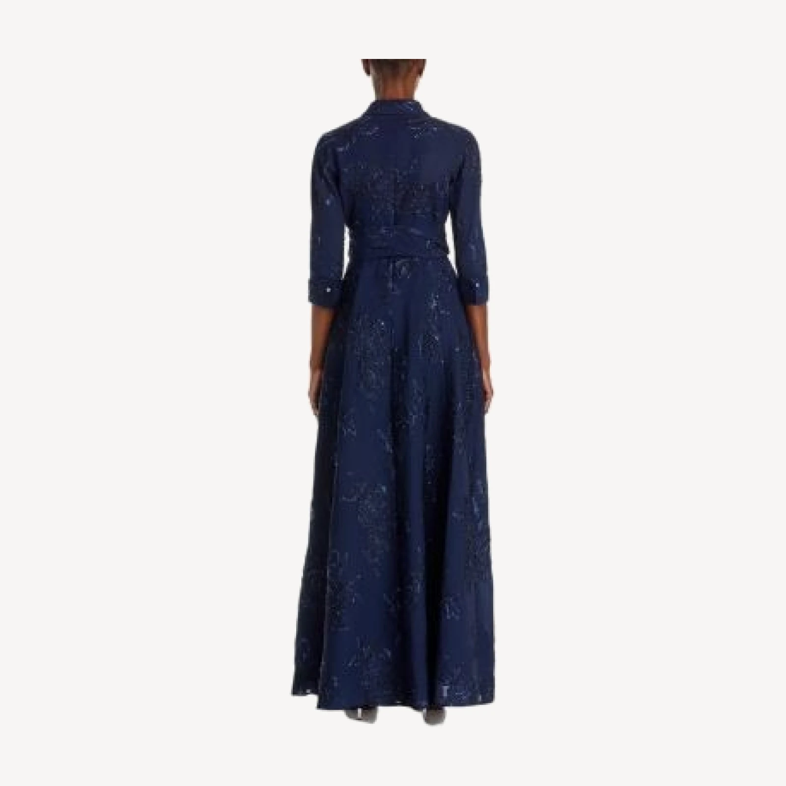 Teri Jon by Rickie Freeman Metallic Jacquard Shirt Dress Gown
