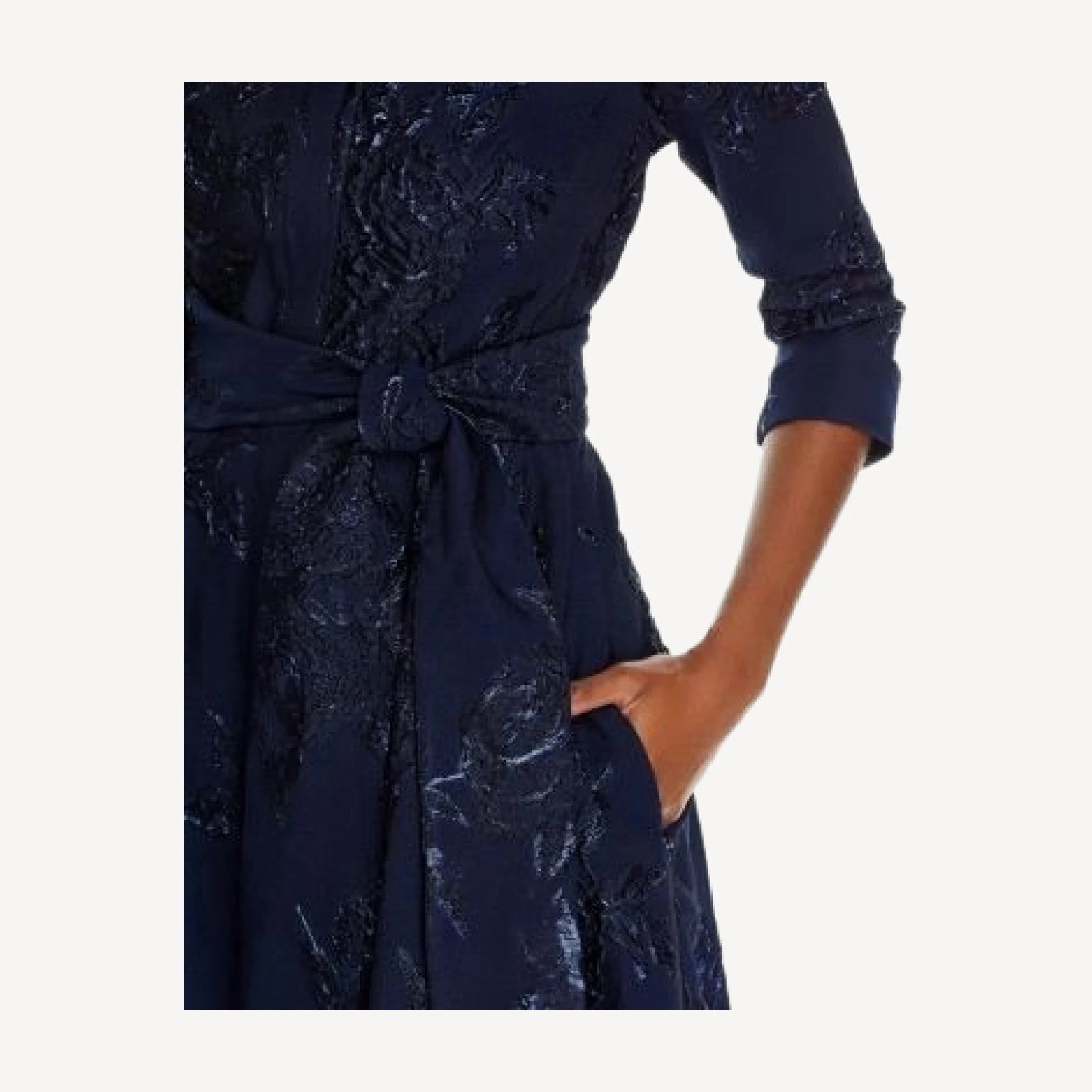 Teri Jon by Rickie Freeman Metallic Jacquard Shirt Dress Gown