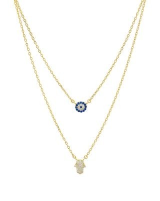 Aqua Double Strand Hamsa Pendant Necklace in 14K Gold-Plated Sterling Silver or Sterling Silver, 14-16 - Exclusive