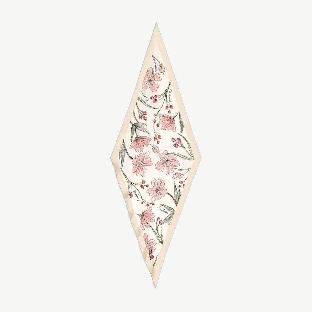 Silk Diamond Scarf - Butter Yellow Berry Flower