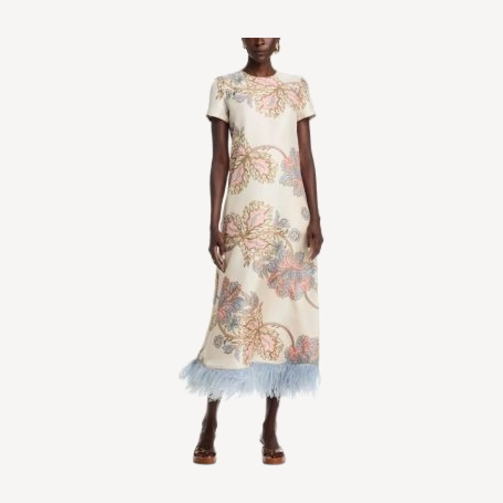 La DoubleJ Silk Feather Trim Midi Dress