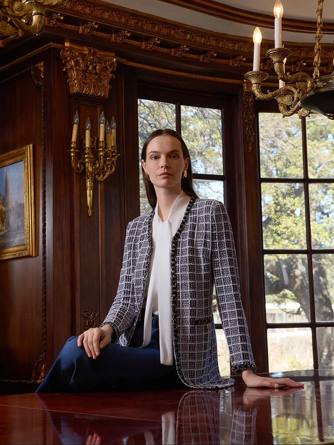 Heritage Velvet Ribbon Trim Plaid Knit Jacket, photo 2