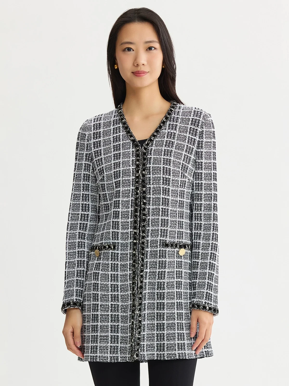Heritage Velvet Ribbon Trim Plaid Knit Jacket, photo 3