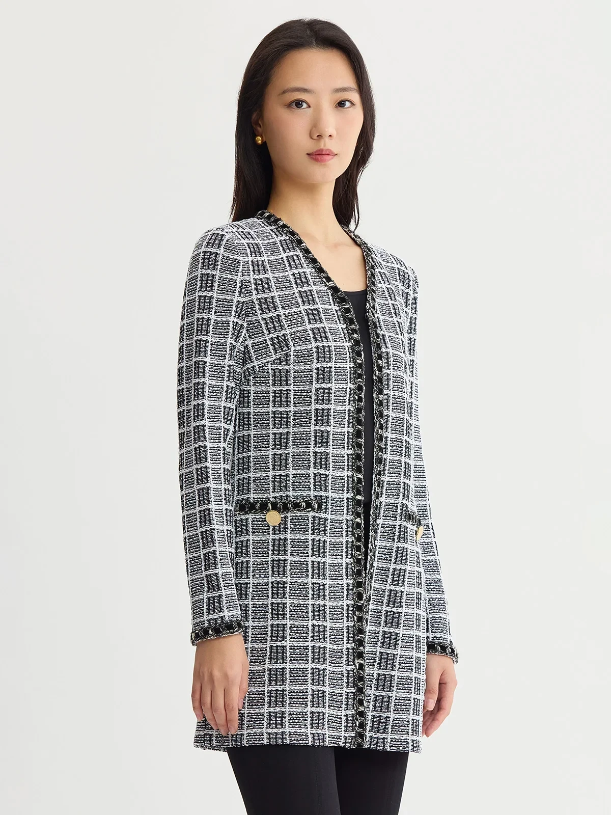 Heritage Velvet Ribbon Trim Plaid Knit Jacket, photo 4