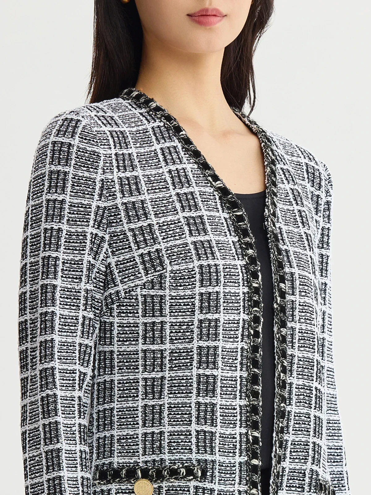 Heritage Velvet Ribbon Trim Plaid Knit Jacket, photo 5