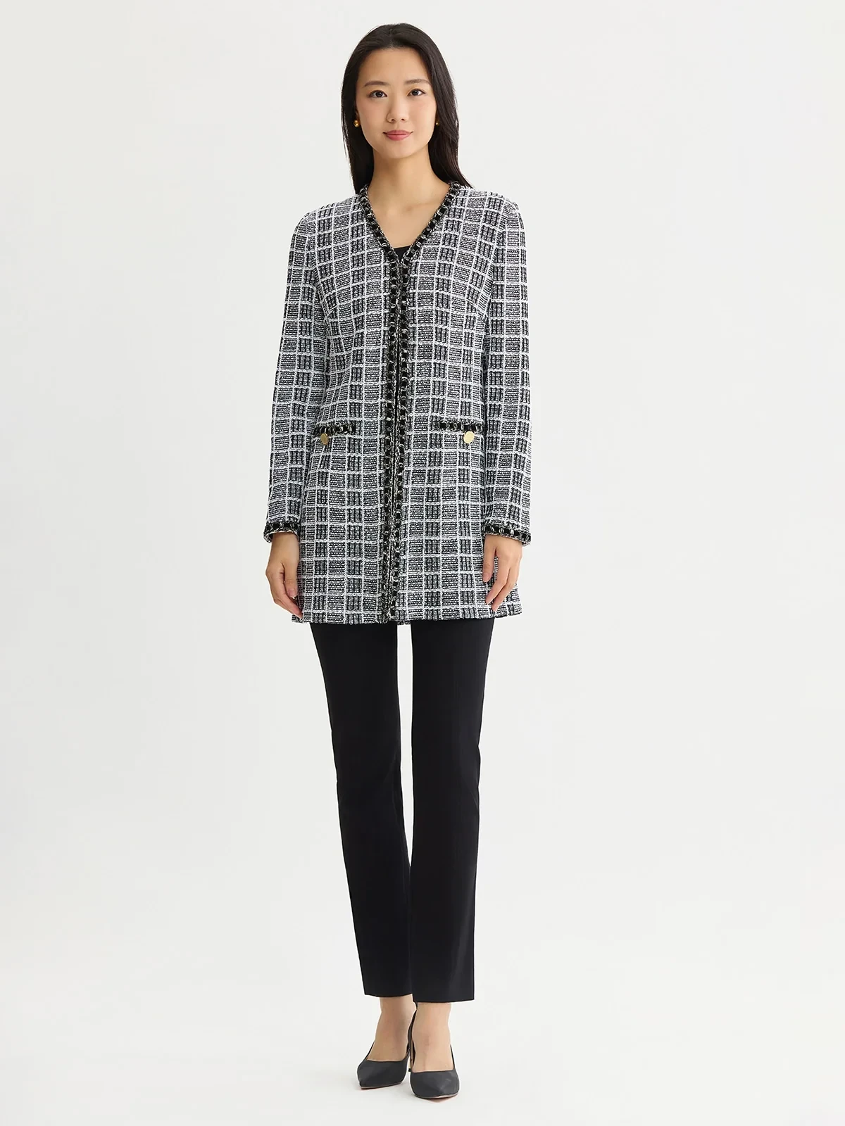 Heritage Velvet Ribbon Trim Plaid Knit Jacket, photo 7