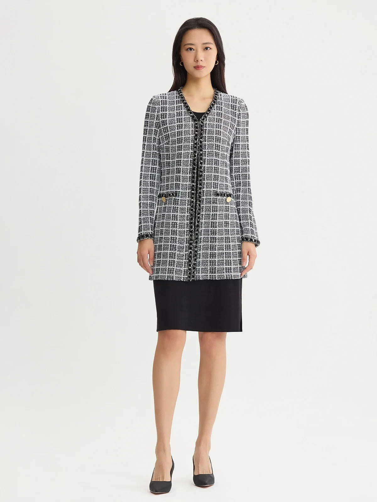 Heritage Velvet Ribbon Trim Plaid Knit Jacket, photo 8