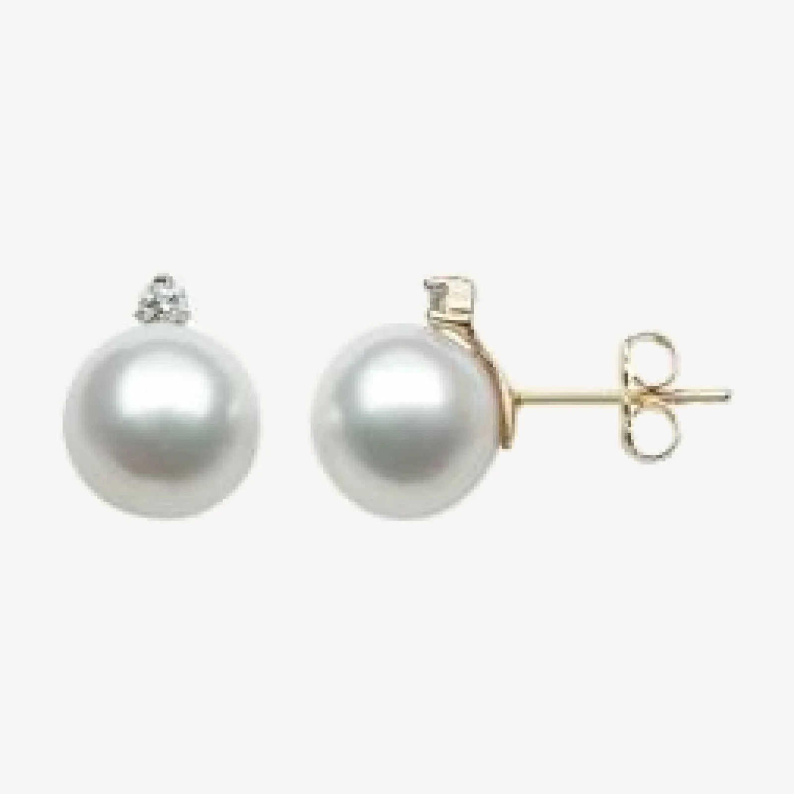 Bloomingdale's Fine Collection Diamond & White South Sea Cultured Pearl Stud Earrings in 14K Yellow Gold